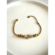 Kadın Çelik Bileklik Yaşam Ağacı Taş Detay Kararmaz Bileklik Altın