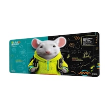 Beyaz Fare Neon Sarı Hoodie 40x90 Cm Oyuncu Mousepad Kaymaz Taban Büyük Boy