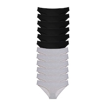 12 Adet Süper Eko Set Likralı Kadın Slip Külot Siyah Gri Standart