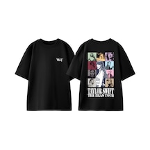 Thewert Taylor Swift 1 Tasarım Sırt Baskılı Pamuk Siyah Oversize T-shirt