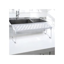 Plastik Metal Ayaklı Dikdörtgen Mini Raf Düzenleyici Organizer Beyaz