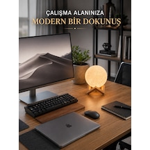 Gerçekçi Ay Dokulu Dekoratif Gece Lambası Usb Şarjlı Ay Işığı Sarımsı Beyaz
