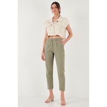 Lela Pamuklu Slim Fit Normal Bel Düz Paça Bayan Pantolon 668Y5121 Haki