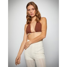 Koton Üçgen Bikini Üstü Triko Deniz Kabuğu Detaylı Kahverengi 2sak10253bm 2SAK10253BM918 Kahverengi