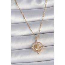 316l Çelik Gold Renk Zincir Zirkon Taşlı Pusula Model Kadın Kolye Tj-bko10039 Altın - Çok Renkli