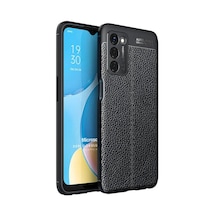 Oppo A55 5g İçin Kılıf Deri Dokulu Silikon Siyah A55 5g İle Uyumlu Kılıf - Siyah