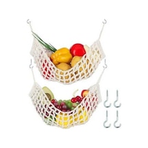 Fastbuy Antrasit Gri El Dokuma Meyve Hamak, 2 Adet Mutfak Altı Kabine Asılı Sepet Antrasit - Gri