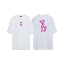 Thewert Unisex Pink Bear Ön Arka Baskılı Beyaz Oversize T-shirt