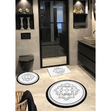 Mihrimah Gri, Organik Pamuk Taban 3 Lü Yuvarlak Banyo Halısı 100x100-60x60-40x60 Cm Arb8063 Çok Renkli