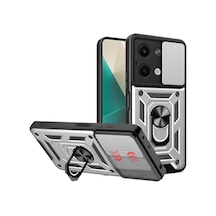 Xiaomi Poco X6 Kılıf Pars Lens Yüzüklü Silikon - Gümüş 00