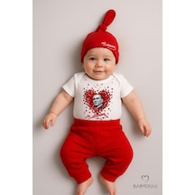 Babyden's Atatürk Temalı Kısa Kollu 3 Lü Yenidoğan Bebek Takımı Body + Pantolon + Bere Kırmızı-beyaz Pamuklu Kırmızı - Beyaz