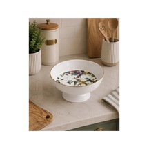 Flora Seramik Ayaklı Meyvelik Salata Kasesi Sunum Tabağı - 23,5cm Beyaz