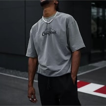 Altamira Erkek Göğüs California Baskılı Oversize Bisiklet Yaka T-shirt 001