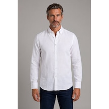 Bisse Beyaz Regular Fit Keten Cepsiz Paşa Yaka Gömlek Gmktn3ps224015 D01