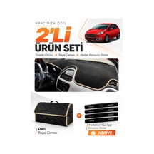 Fıat Punto Evo 2015-2021 Uyumlu Torpido Örtüsü + Deri Bagaj Çantası + Sticker Seti - Siyah Bej