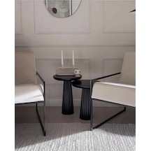 Ahşap 2 Li Set Fitilli Mantar Yan Sehpa Modern Siyah Renk Fiskos / Çiçeklik Zigon Siyah