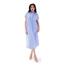 Moderie Butik 7450 Elbise-mavi Beyaz Çizgili Altın