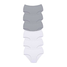 6 Adet Tutku Kadın Yüksek Bel Bato Kalın Lastik Külot S10 RYL-TUTBTKL6015 Beyaz - Gri