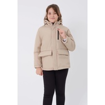 Kız Çocuk Kürklü Su Ve Rüzgar Geçirmez Kapüşonlu 3 Cep Kışlık Mont & Kaban & Parka-69 Taş