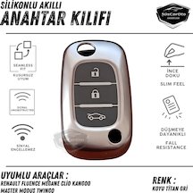 Renault Fluence Megane Clio Kangoo Master Modus Twingo Uyumlu Silikon Anahtar Kılıfı Oto Anahtar Kabı Darbe Emici Anahtarlık Koyu Titan Gri 00 Şüscaroto Aksesuar