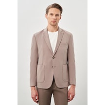 Koyu Vizon Kazayağı Desen Örme Mono Yaka 2 Düğme 6 Drop Slim Fit Classic Ceket 1002245166 405 Koyu Vizon