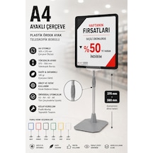 A4 Ayaklı Fiyat Etiketlik Teleskopik Borulu Çerçeve Etiketlik Yönlendirme Levhası Menü Panosu Siyah