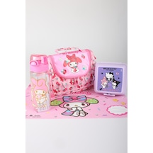 X Dekomus Lisanslı My Melody Sweet Berry Collection Termoslu Beslenme Çantası,beslenme Kabı,matara,beslenme Örtüsü Seti Açık Gri