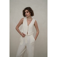 Mai Collection Mai Studios Co. Clover Natural Müslin Yelek-pantolon Takım Naturel