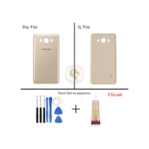 Samsung Galaxy J7 2016 J710 Gold Renk Arka Kapak + Tamir Seti + B7000 Yapıştırıcı Arka Cam Batarya Kapağı Pil Kapağı Lazer Kesim Back Cover Galaxy J7 2016 Uyumlu