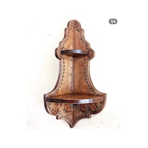 Otantik Çarşı Ahşap El Oyması Köşe Raf 56x17x17 Cm. Siyah - Ahşap