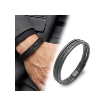 Premium Siyah Saç Örgülü Çoklu Deri Bileklik 31833b10d5 - 20 Cm Siyah