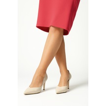 Elit Arlena Kadın Hakiki Deri Stiletto Bej Bej