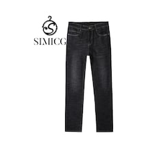 Yeni Düz Elastik Günlük Trend Erkek Kot Pantolonu Siyah