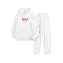 Beyaz Eşofman Takımı Cold Univercity Baskılı, Kapüşonlu Sweatshirt Ve Jogger Pantolon Beyaz Beyaz Eşofman Takımı Cold Univercity Baskılı, Kapüşonlu Sweatshirt Ve Jogger Pantolon Beyaz