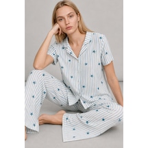Norcia Sports Kadın Kısa Kollu Rahat Mavi Pijama Takımı 4728 Çok Renkli - 929323204 Çok Renkli - 929323204 Çok Renkli