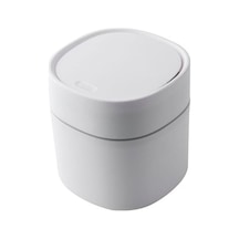 Rogfer Ev Mini Masaüstü Çöp Kutusu Kaplı Enkaz Depolama Temizleme Silindir Kutusu, Stil: İtme Tipi Beyaz Beyaz