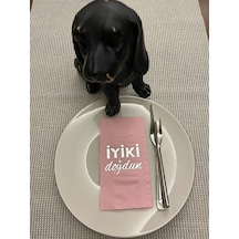 Gümüş Yaldızlı Pembe İyi Ki Doğdun Baskılı Garson Katlama Peçete 16 Adet