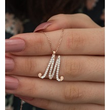 925 Ayar M Harfi Kolye Kadın Gümüş Kolye Rose Gold