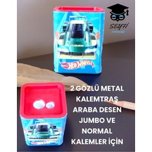 2 Gözlü Metal Kalemtraş Araba Desen Jumbo Ve Normal Kalemler İçin