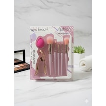 Gold Beauty Kirpik Kıvırıcı Ve Makyaj Süngeri Hediyeli 7 Parça Makyaj Fırçası