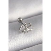 316l Çelik Gümüş Renk Zirkon Taş Detay Kurdele Model Tragus Piercing Çok Renkli