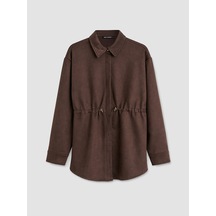 Lcw Modest Kahverengi Süet Görünümlü Oversize Kadın Sweatshirt Tunik