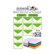 Renkli Mini Zarf 7x9 Cm Not Kağıtlı 10 Adet Küçük Renkli Zarf Mektup Oyun Zarfı Doğum Günü Dilekleri Zarfı Canlı Renkler Yeşil