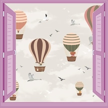 Çocuk Odası Bebek Odası Pencere Poster Duvar Kağıdı Balonlar Kuşlar Acı Kahve