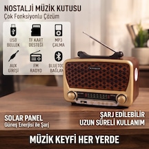 Büro Ev Ofis si İçin Solar Şarjlı Led Fenerli Aux Bt Nostalji Müzik Kutusu