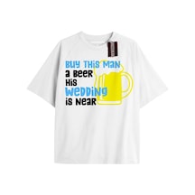 Startmore Buyt His Beer Unisex Oversize Yazılı Tshirt Beyaz Beyaz