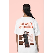 Sevbano Cold Water Justin Bieber Sırt Baskılı Unisex Oversize Şarkıcı Tiş Beyaz