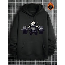 Ciel Lune Nevermind Unisex Sporcu Panda Baskılı İpli Kapüşonlu Oversize 2 İplik Siyah Siyah