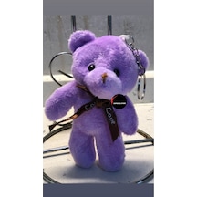 Sevimli Ayıcık Peluş Oyuncak Anahtarlık Uyku Arkadaşı Hediyelik 12 Cm Mor