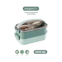 Vagonlife Bl50002-2 Yeşil 1400 Ml 3 Bölmeli Paslanmaz Çelik Lunch Box Beslenme Kabı Çok Renkli